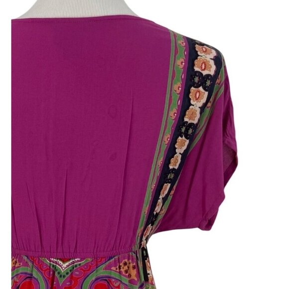 Vintage 90s Angie Multicolored Print Boho Rayon Casual Summer Mini Dress Tunic - Picture 11 of 16